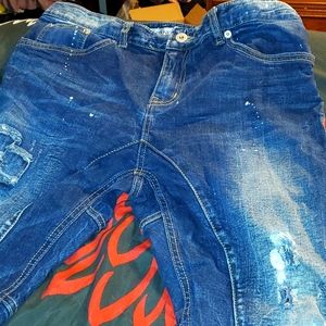 So Nice Large Distressed Paint Jeans